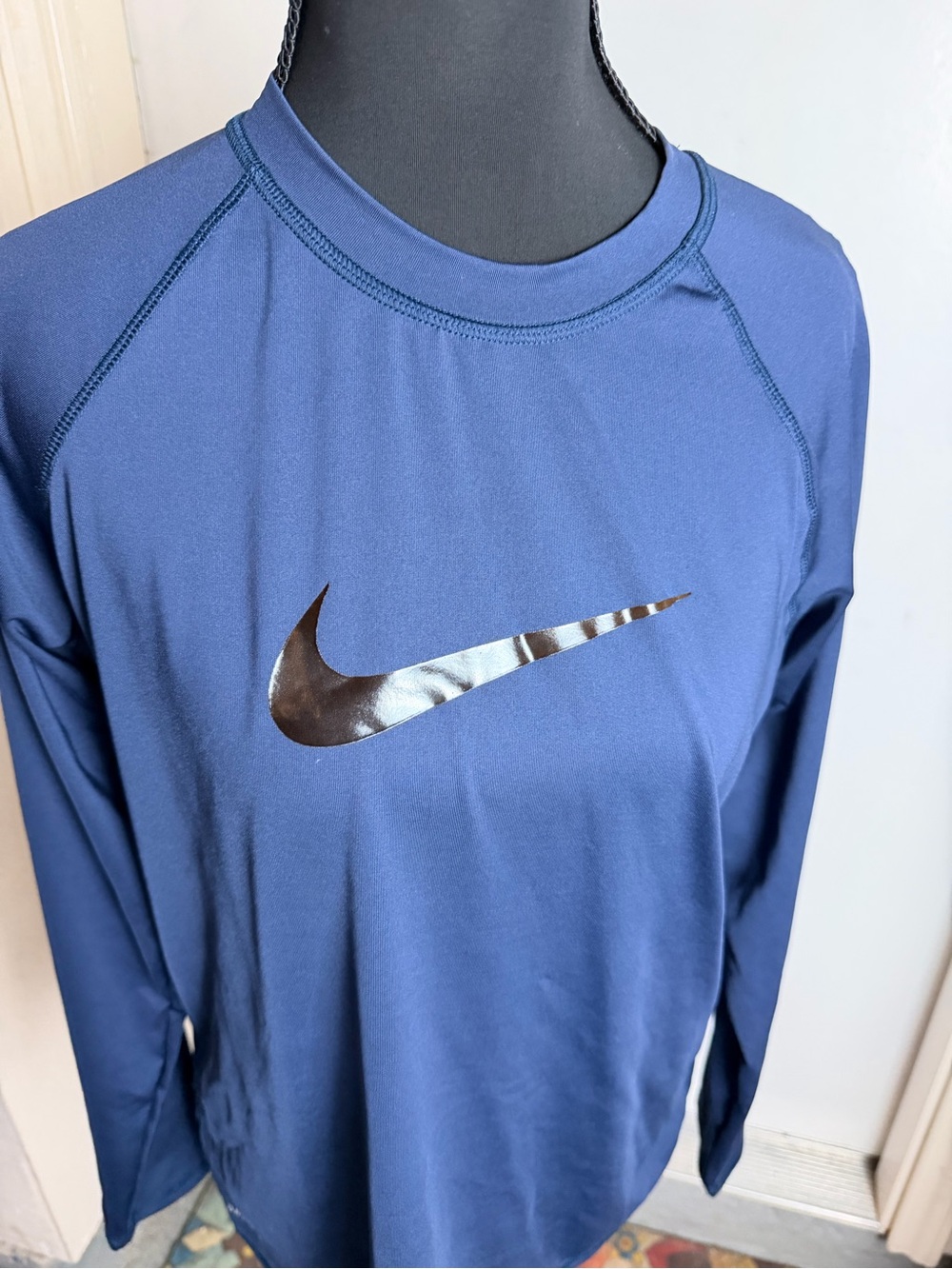Nike Long Sleeve Dri-FIT Top - Navy with Silver Swoosh